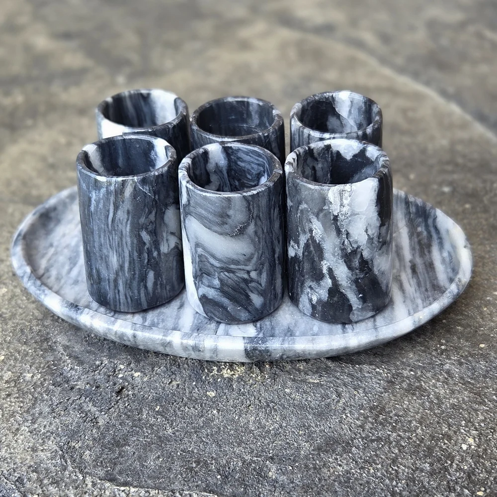 Handcarved Marble Shot Glass Set with Tray